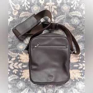 Mango Dark Brown Faux Pebbled Leather Messenger Bag